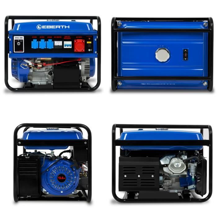 EBERTH 5500 Watt Groupe electrogene Generateur electrique portable moteur à essence 13 CV, 4 temps, 1x400V, 3x230V, 1x12V, 3 phases – Image 2