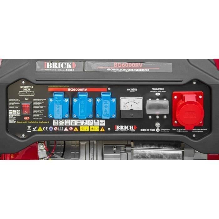 Groupe électrogène Essence - BRICK BG6000RV - Générateur max 6000W - Réservoir 25L - Autonomie 8h - 3 prises 220V – Image 2