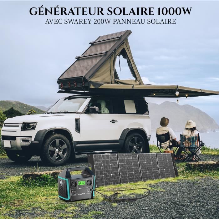 SWAREY Générateur Solaire Portable 1000W(1500W Pic) avec Panneau solaire 200W Haute Puissance Generateur Electrogène 220V – Image 4