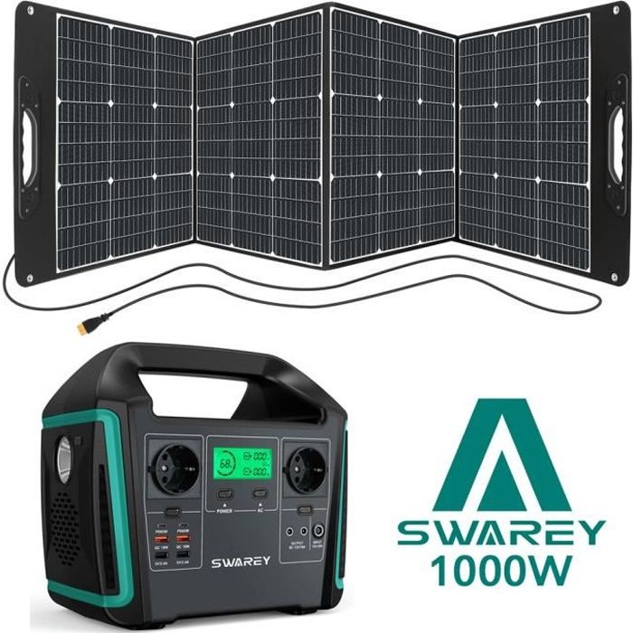 SWAREY Générateur Solaire Portable 1000W(1500W Pic) avec Panneau solaire 200W Haute Puissance Generateur Electrogène 220V – Image 7