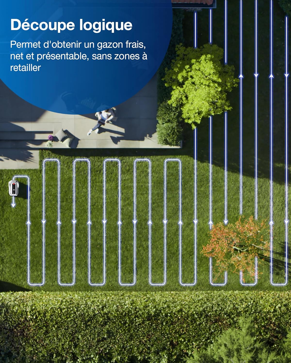 ECOVACS GOAT G1-2000 Tondeuse robotisée avec garage robuste et module de connexion automatique, délimitation sans fil pour les jardins jusqu'à 2000㎡, Évitement d'obstacles AIVI 3D, gestion de 16 zones – Image 7