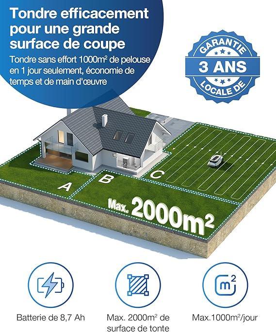 ECOVACS GOAT G1-2000 Tondeuse robotisée avec garage robuste et module de connexion automatique, délimitation sans fil pour les jardins jusqu'à 2000㎡, Évitement d'obstacles AIVI 3D, gestion de 16 zones – Image 5