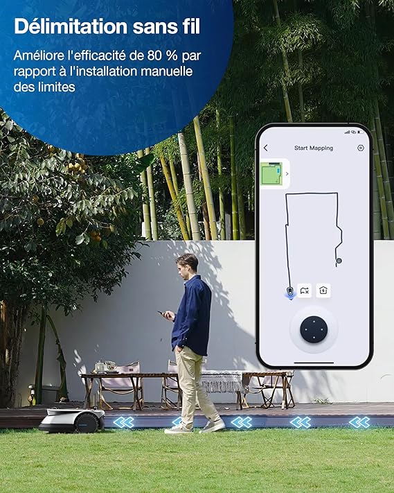 ECOVACS GOAT G1-2000 Tondeuse robotisée avec garage robuste et module de connexion automatique, délimitation sans fil pour les jardins jusqu'à 2000㎡, Évitement d'obstacles AIVI 3D, gestion de 16 zones – Image 2