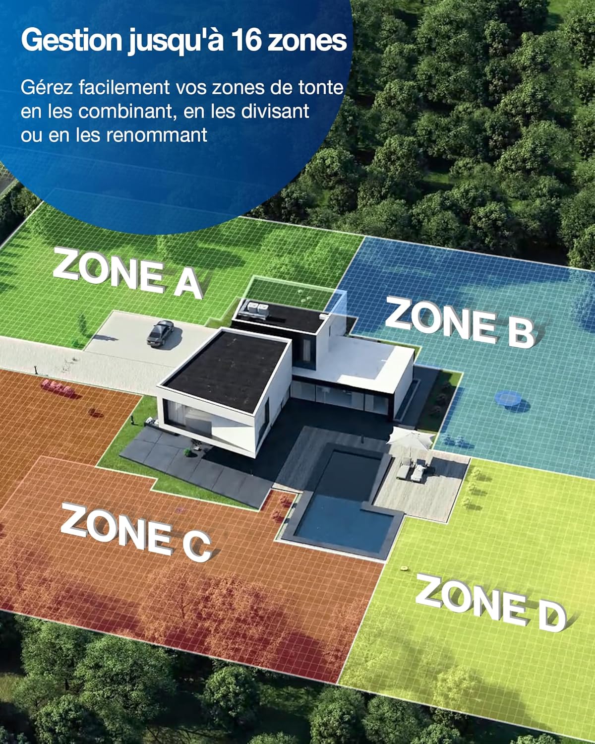 ECOVACS GOAT G1-2000 Tondeuse robotisée avec garage robuste et module de connexion automatique, délimitation sans fil pour les jardins jusqu'à 2000㎡, Évitement d'obstacles AIVI 3D, gestion de 16 zones – Image 3