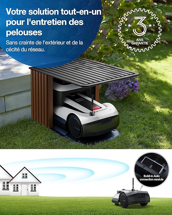 ECOVACS GOAT G1-2000 Tondeuse robotisée avec garage robuste et module de connexion automatique, délimitation sans fil pour les jardins jusqu'à 2000㎡, Évitement d'obstacles AIVI 3D, gestion de 16 zones – Image 4