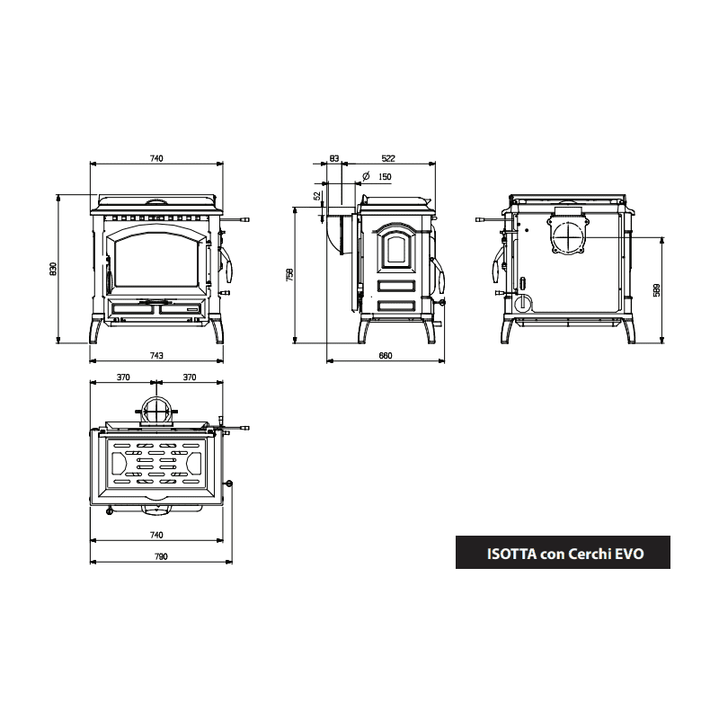 Poêle à bois avec chauffe plat Isotta con cerchi Evo 11,9 kw La Nordica – Image 3