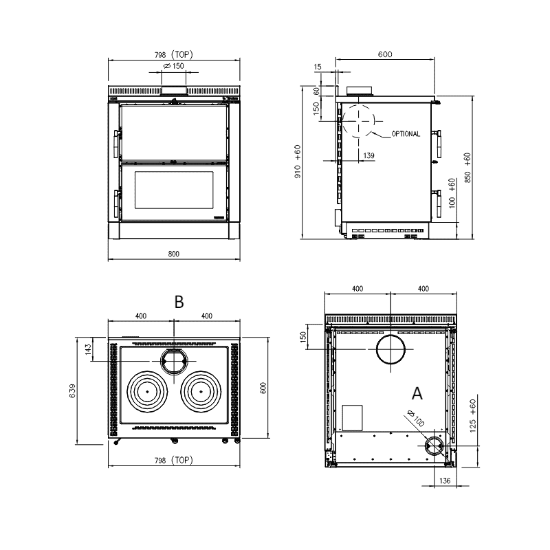 Cuisinière à bois encastrable Verona XXL 7 kw – Image 2