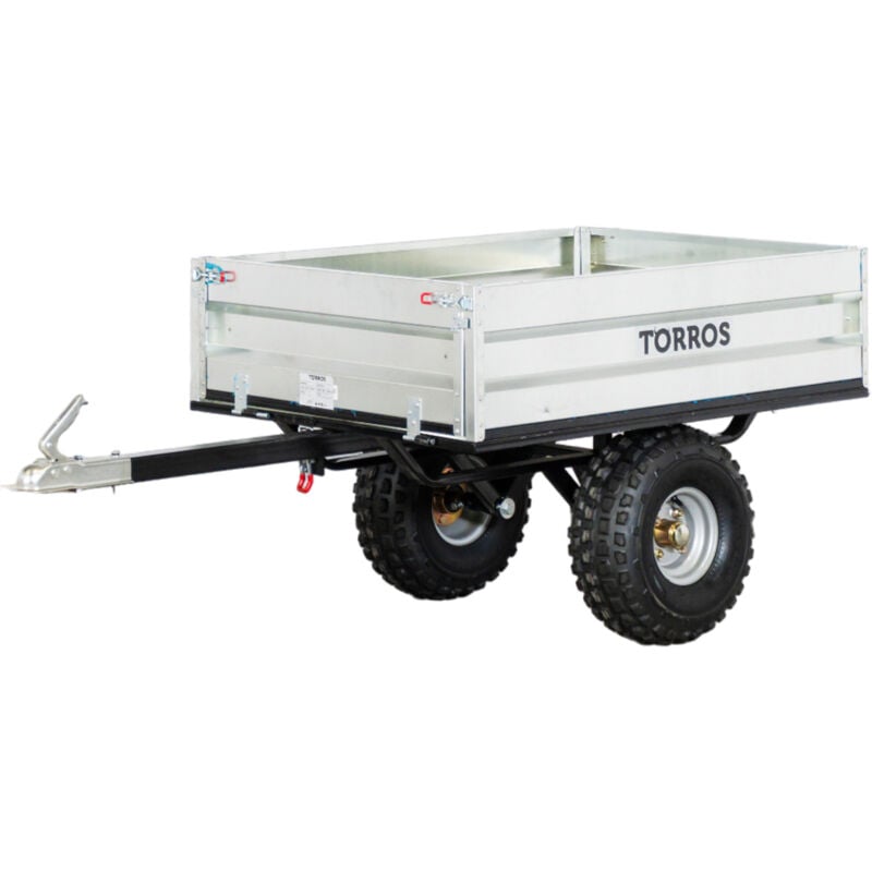 Remorque simple essieu 350kg benne galvanisée basculante 1200x850x300 mm Torros – Image 2