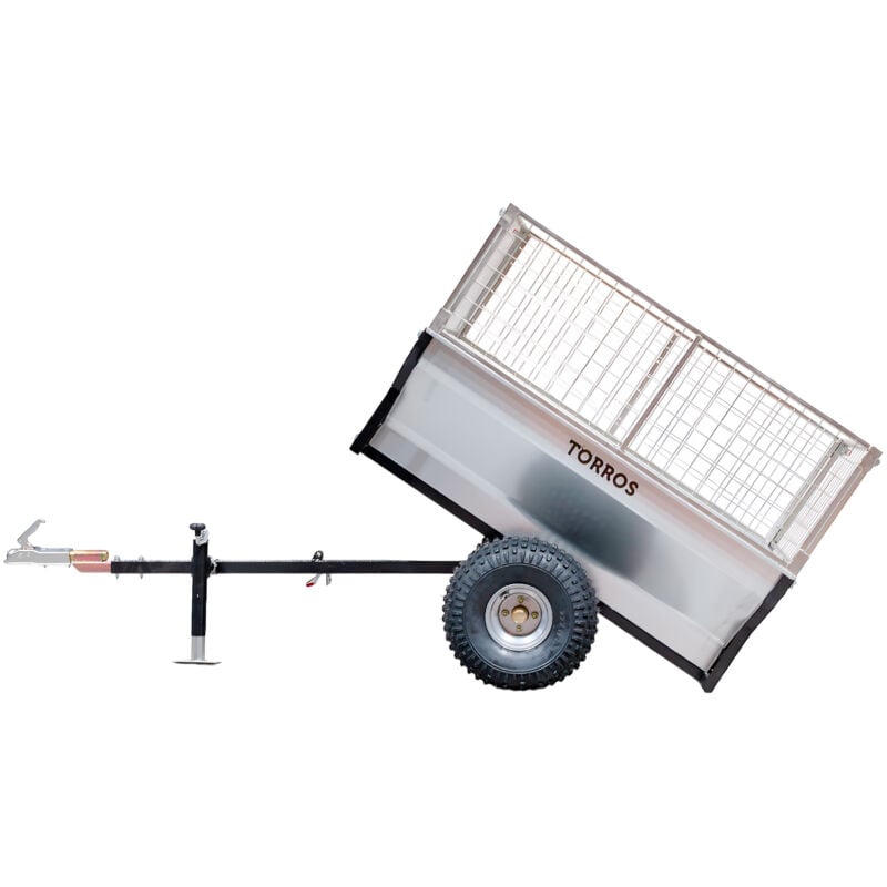 Remorque simple essieu 2 roues 550kg benne galvanisée 1500x960x465 mm Torros – Image 3