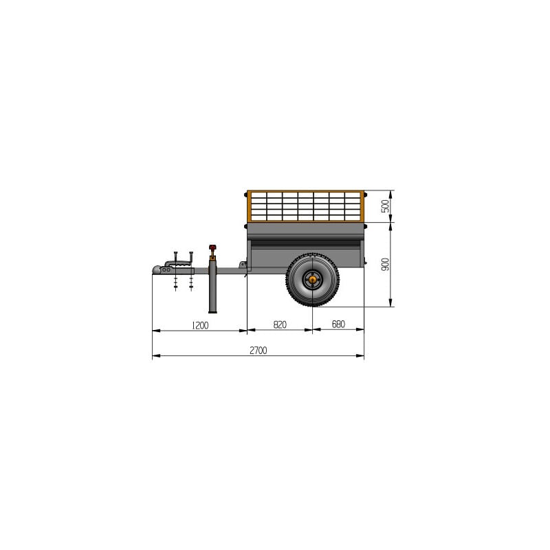 Remorque simple essieu 2 roues 550kg benne galvanisée 1500x960x465 mm Torros – Image 5