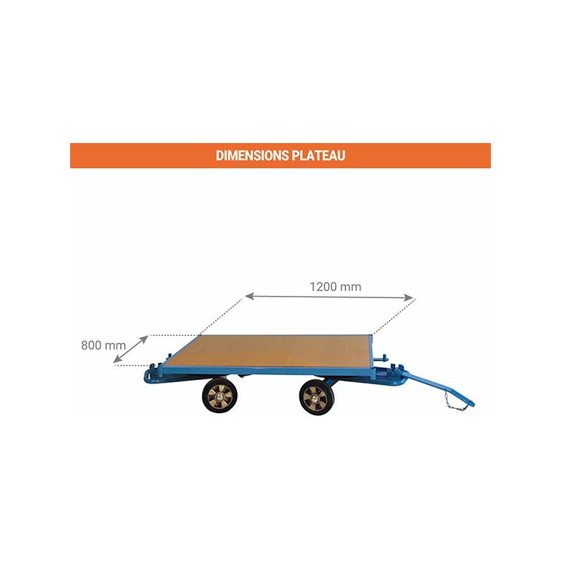 Remorque industrielle - Plateau 1200x800mm - Charge max 500 kg – Image 3