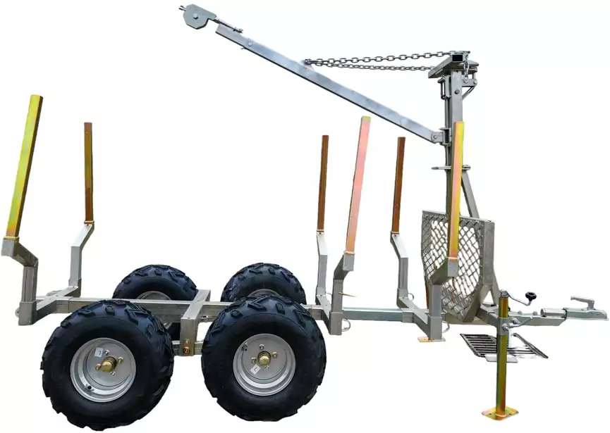 Remorque forestière double essieux 4 roues 1400kg 1800-2650x1300x1000mm avec grue de levage Torros – Image 3