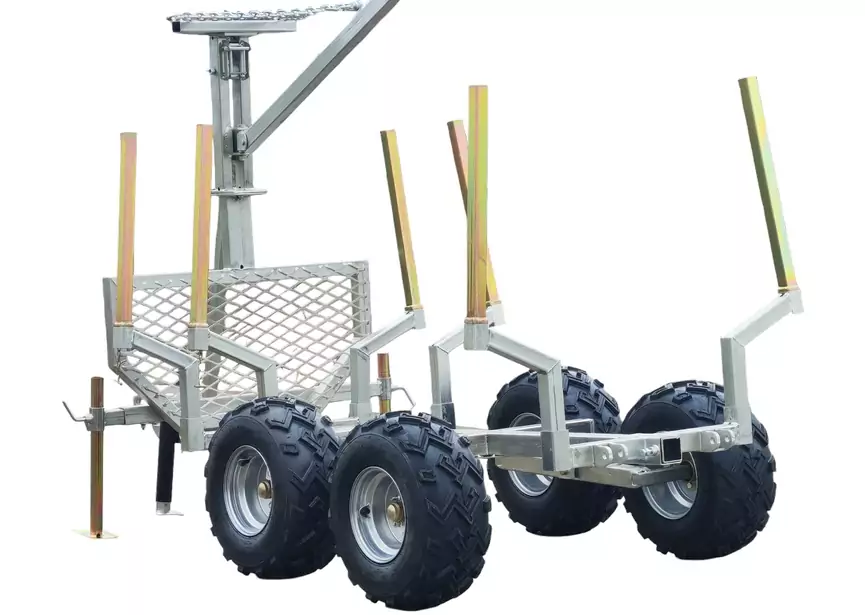 Remorque forestière double essieux 4 roues 1400kg 1800-2650x1300x1000mm avec grue de levage Torros – Image 4