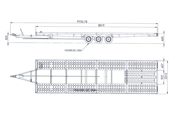 Remorque porte voiture à trois essieux 800X230 UNIPLAT 800/3 S 3500 KG – Image 2