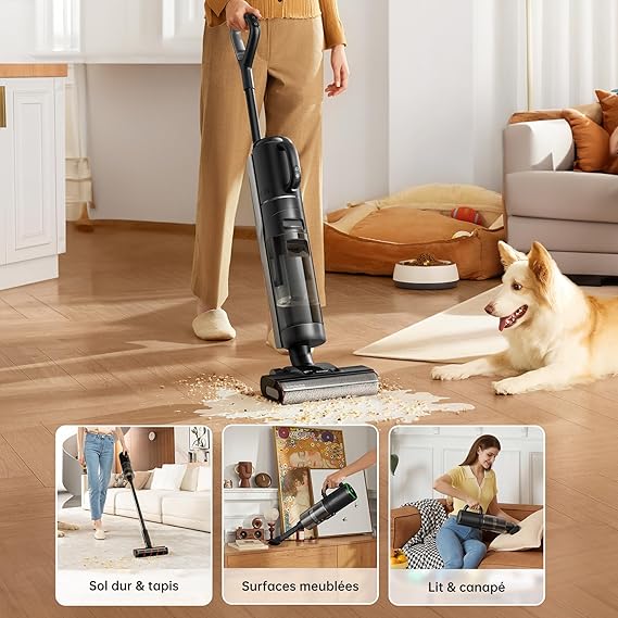 DREAME H12 Dual Aspirateur Nettoyage Intelligent Aspiration Humide Sèche, Aspirateur sans Fil 4 en 1 Multi Surfaces, Auto Nettoyage en Une étape à air Chaud, Nettoyage des Bords, Contrôle Vocal – Image 5