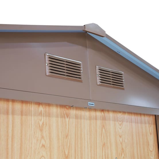 Abri de jardin en métal - FERRAIN 5.29m² couleur chêne - Cabane à outils avec deux grandes portes coulissantes. kit de fixation – Image 3