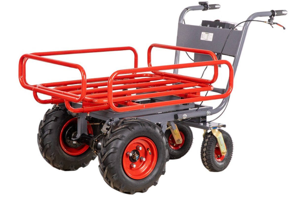 Brouette électrique 4 roues à châssis tubulaire extensible et amovible + benne plastique 300L 300KG - batterie 40V / 6Ah – Image 4